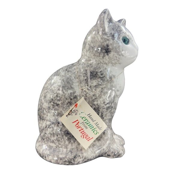 ELPA Alcobaca White Black Cat With Glass Green Eyes Made In Portugal W Sticker - Picture 13 of 13
